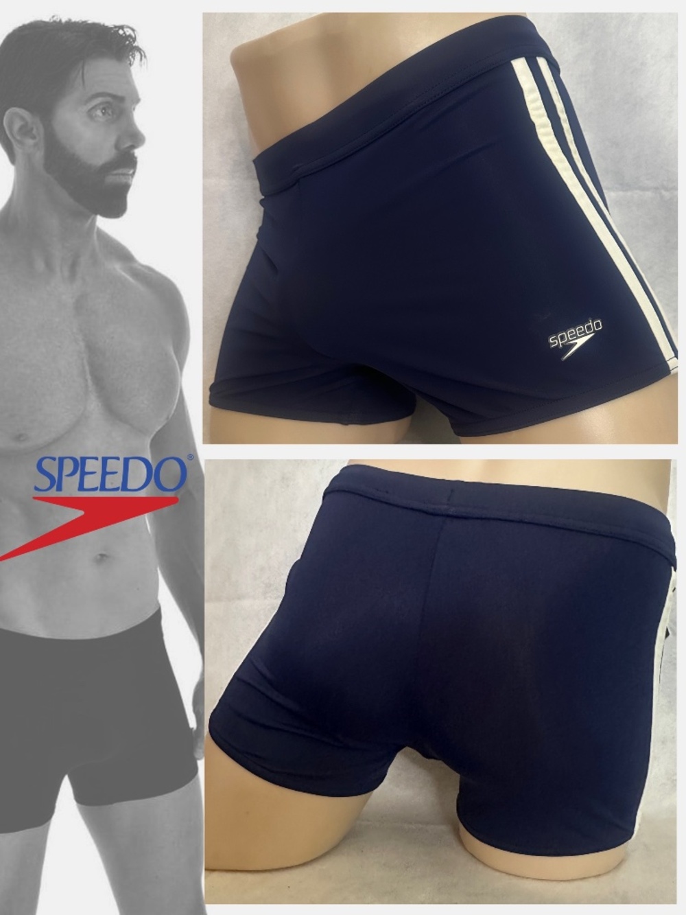 Speedo Square Cut Swimsuit Medium 30-36" waist Gently worn 80% nylon/20% lycra